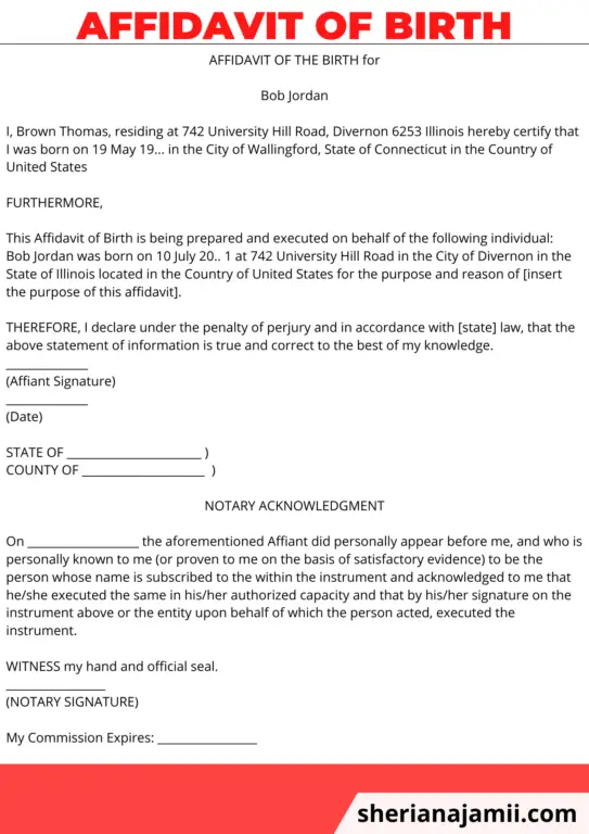 Affidavit of birth, Affidavit of birth sample, affidavit for birth certificate