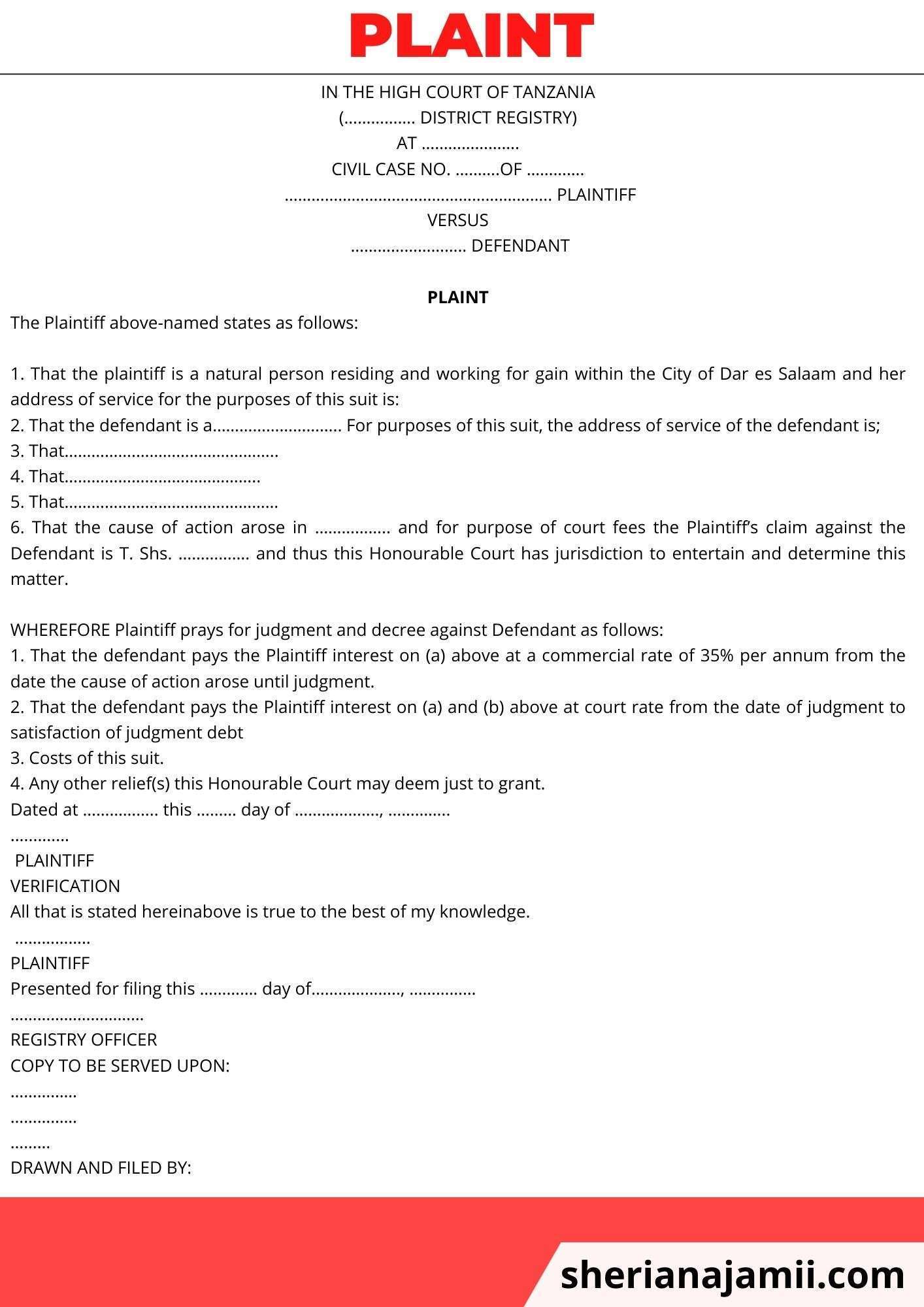 Format Of A Plaint In A Civil Suit Drafting PDF Lawsuit 59 OFF