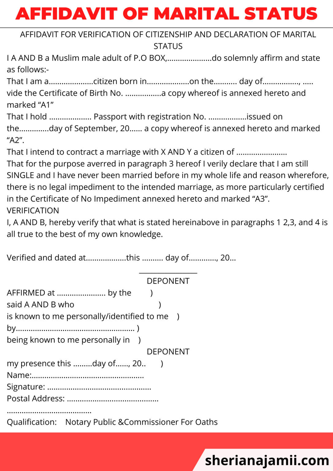 Affidavit Of Marital Status Sample [2024] Sheria Na Jamii