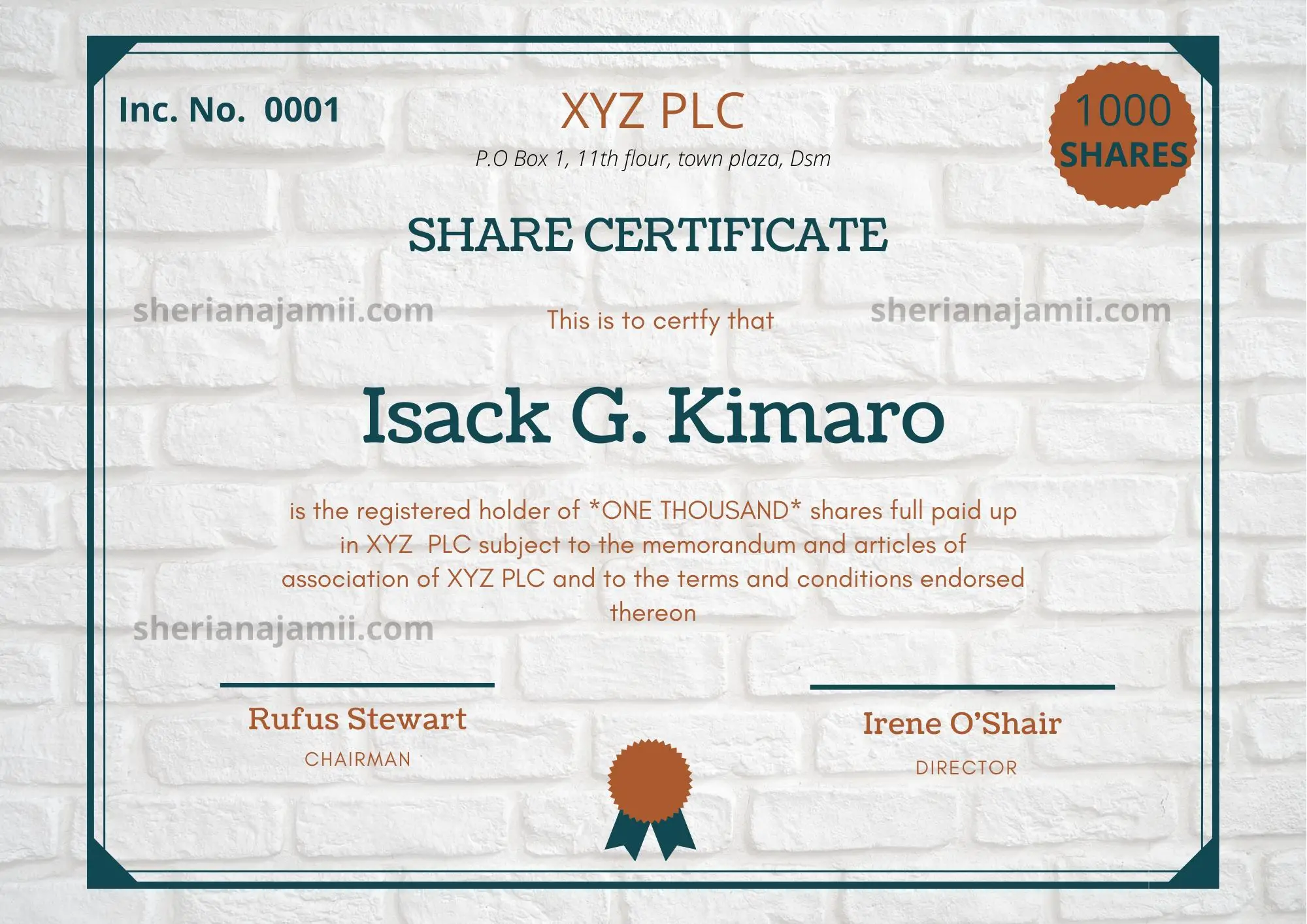 share Certificate sample