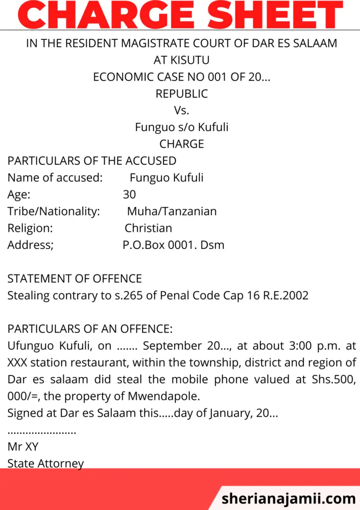 charge, Charge sheet, Charge sheet sample