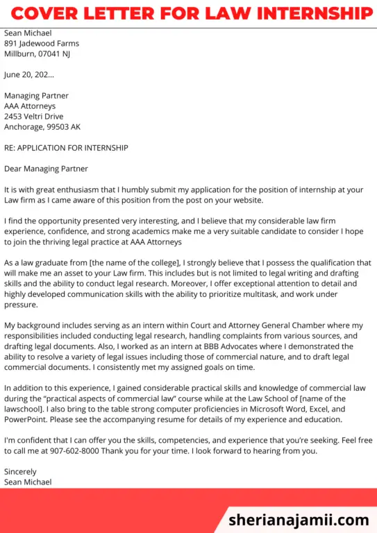 law internship cover letter format