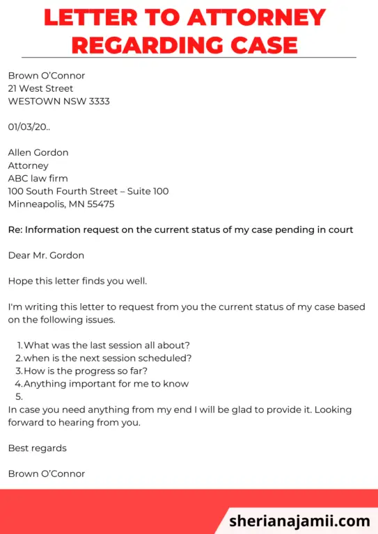 letter to Attorney, letter to Attorney regarding case