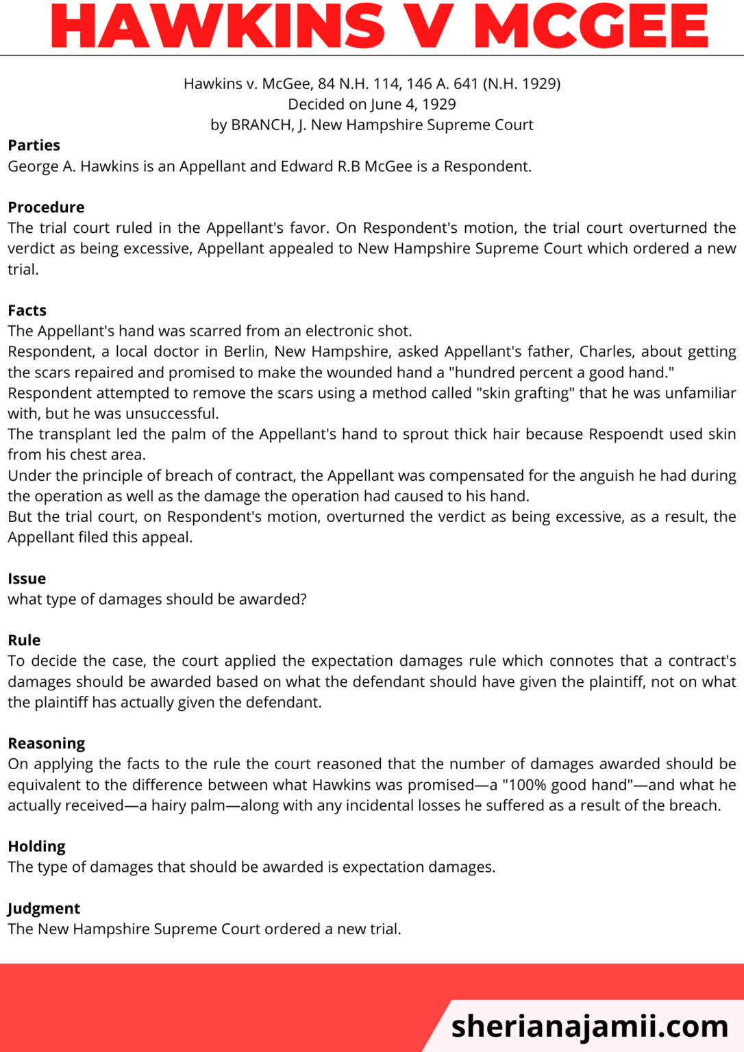 Hawkins V Mcgee Case Brief + Full Case Sheria Na Jamii