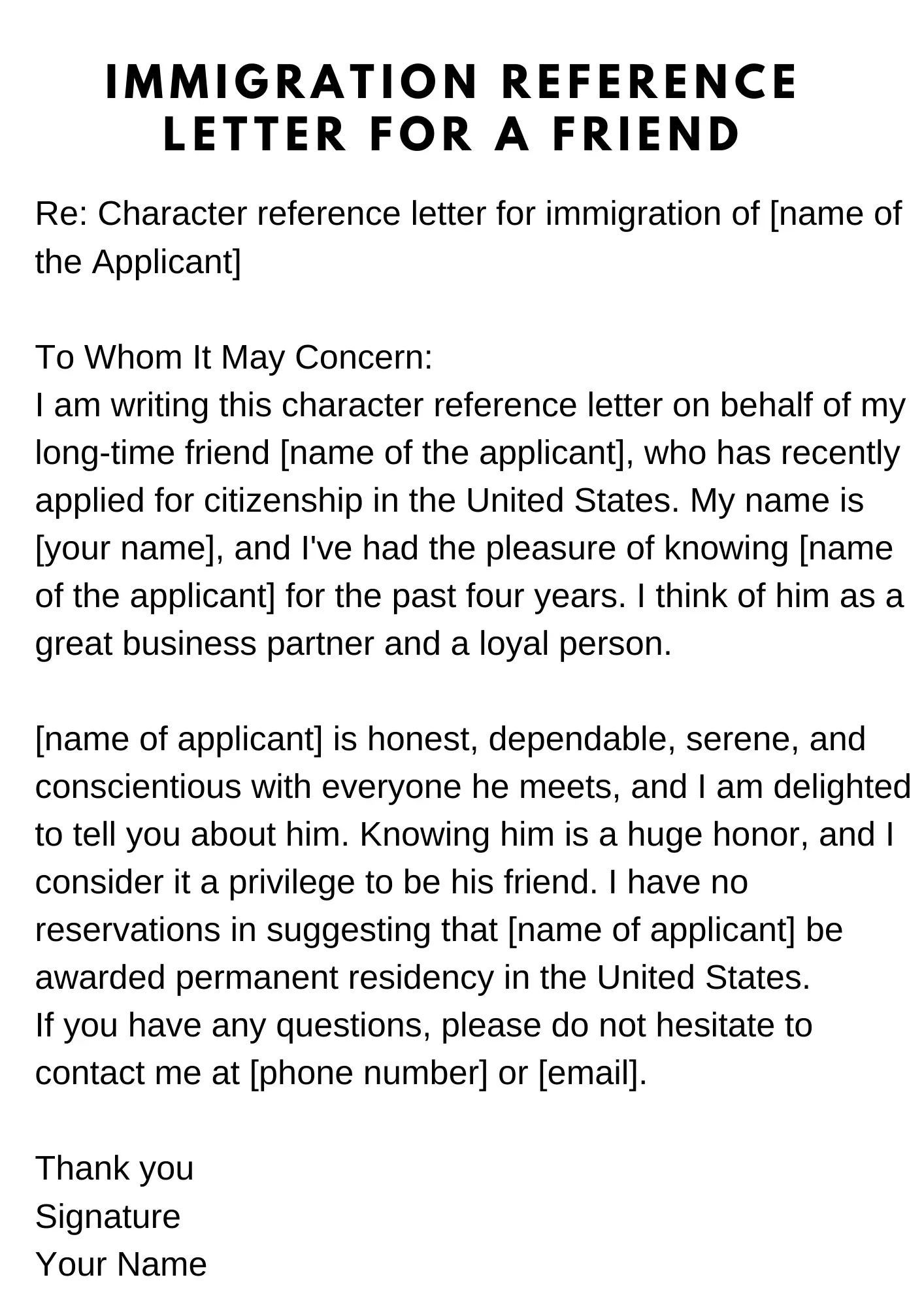 sample immigration reference letter for a friend