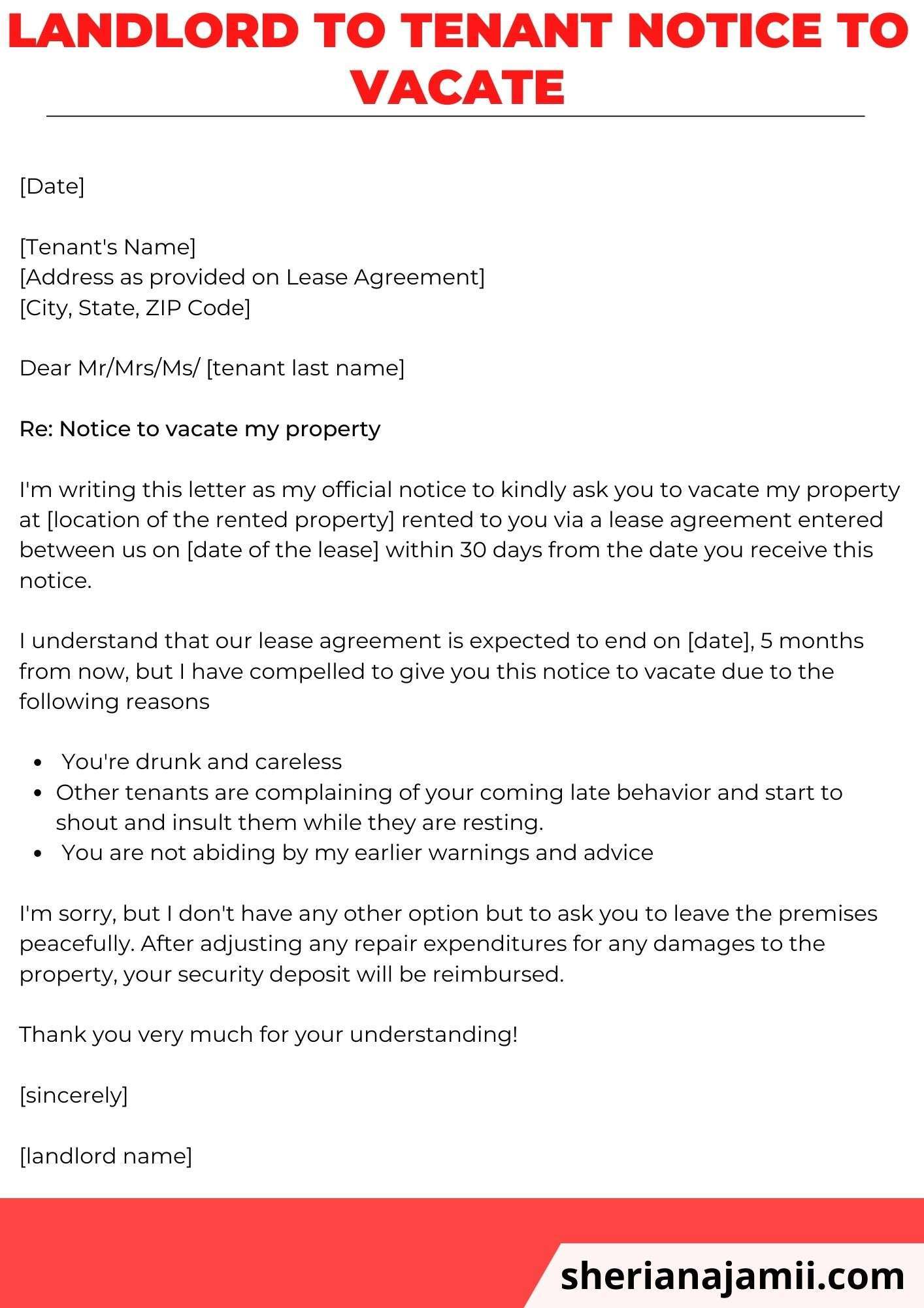 Sample Letter From Landlord To Tenant Notice To Vacate Pdf