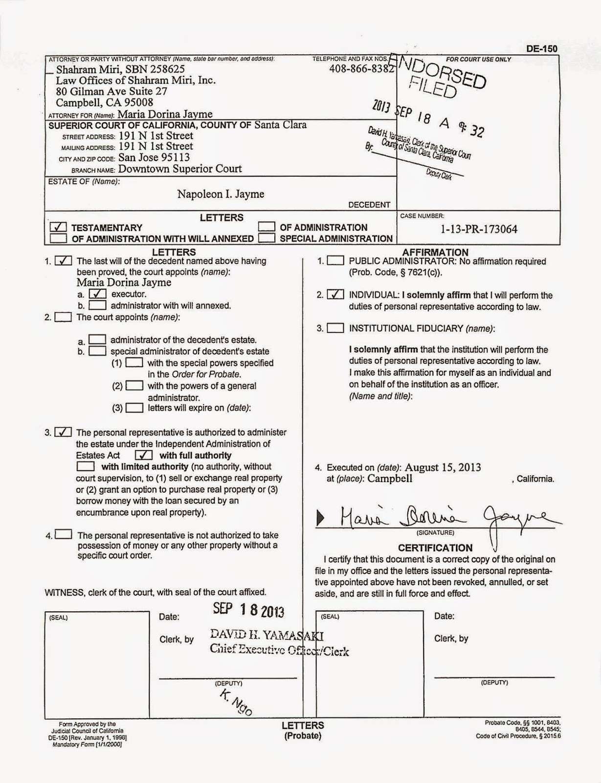 letter of testamentary California, Letter of testamentary California sample, letter of testamentary California form