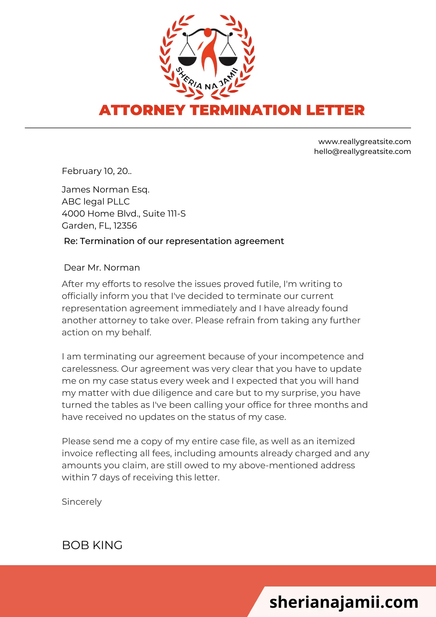 Attorney termination letter, Attorney termination letter sample, sample letter terminating attorney-client relationship, how to fire your attorney letter sample, fire attorney letter