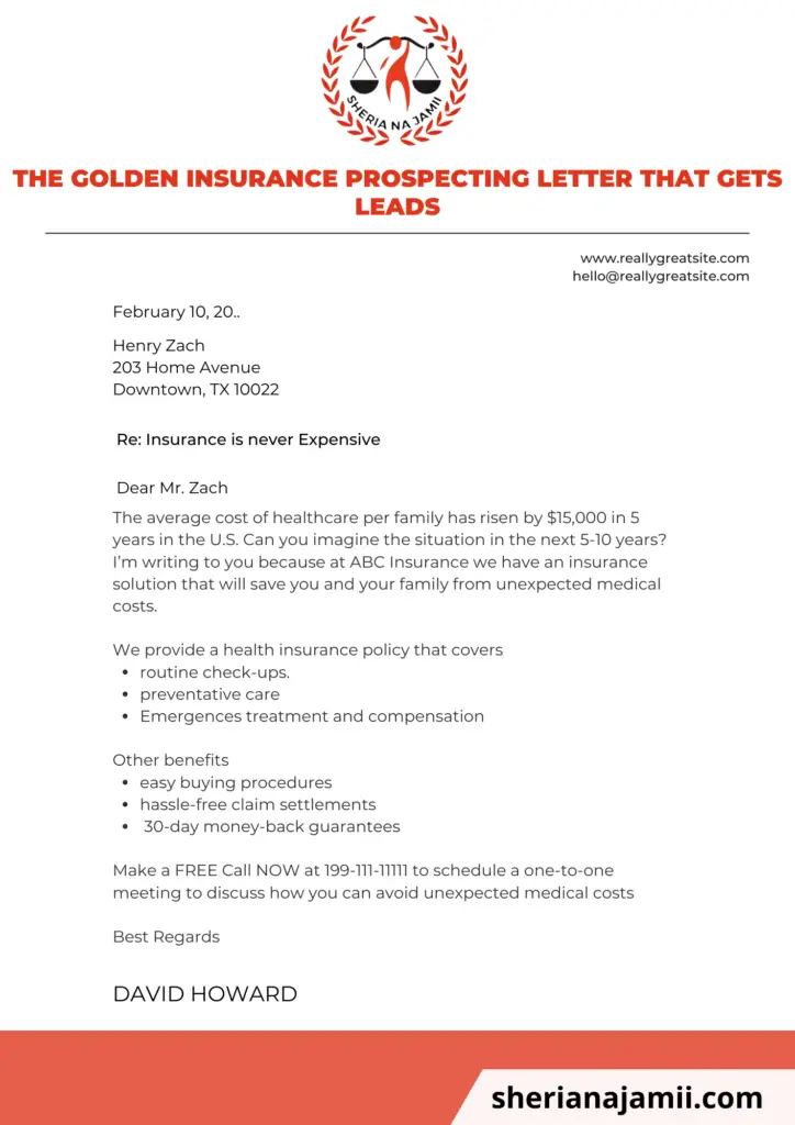 Insurance prospecting letter, Sample insurance letter to prospects