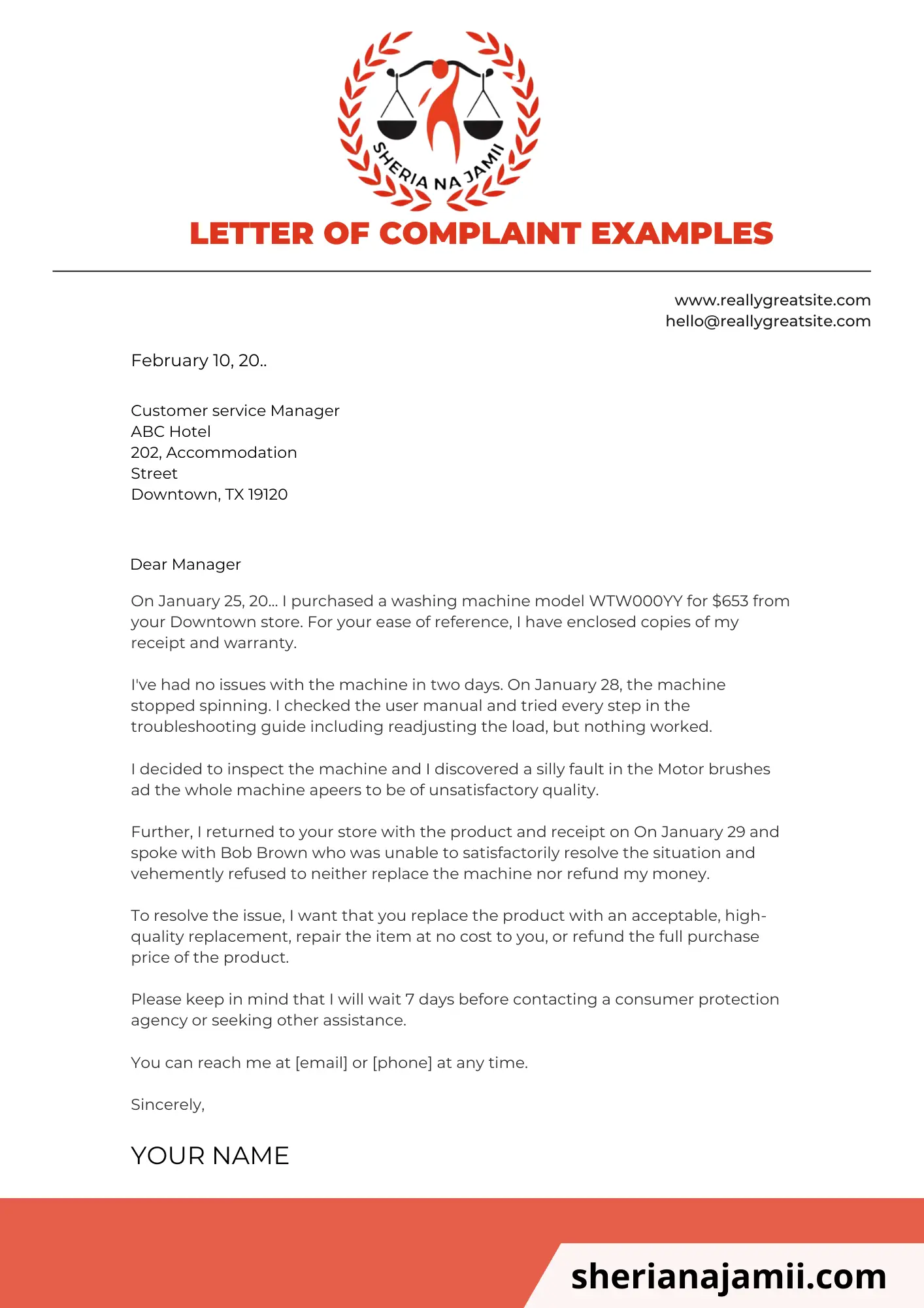 Letter of complaint examples