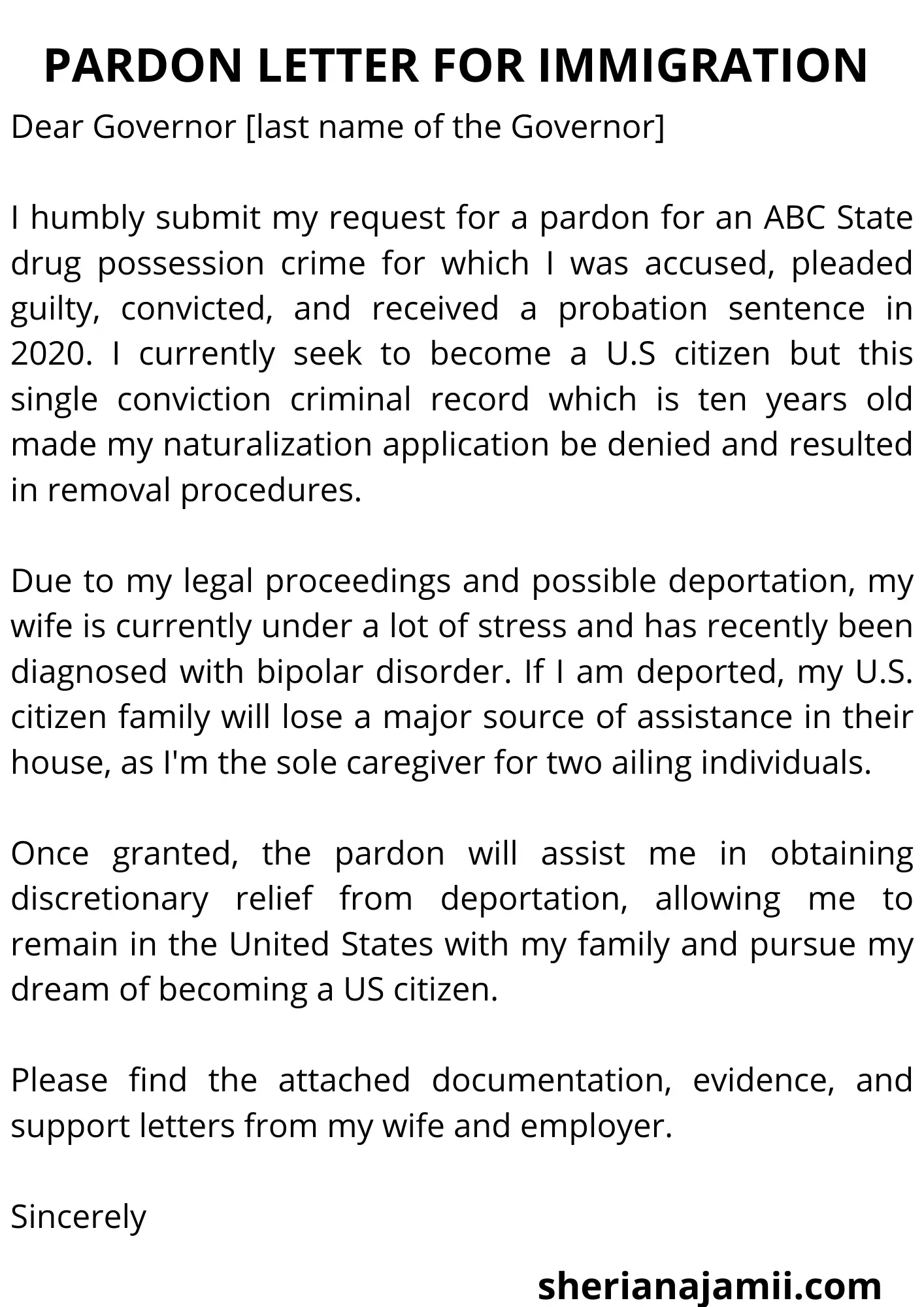 Pardon letter for immigration sample