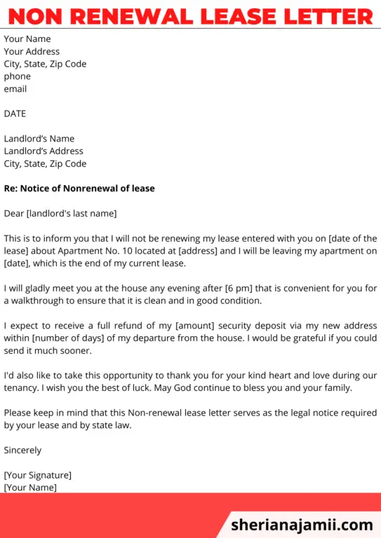 non renewal lease letter