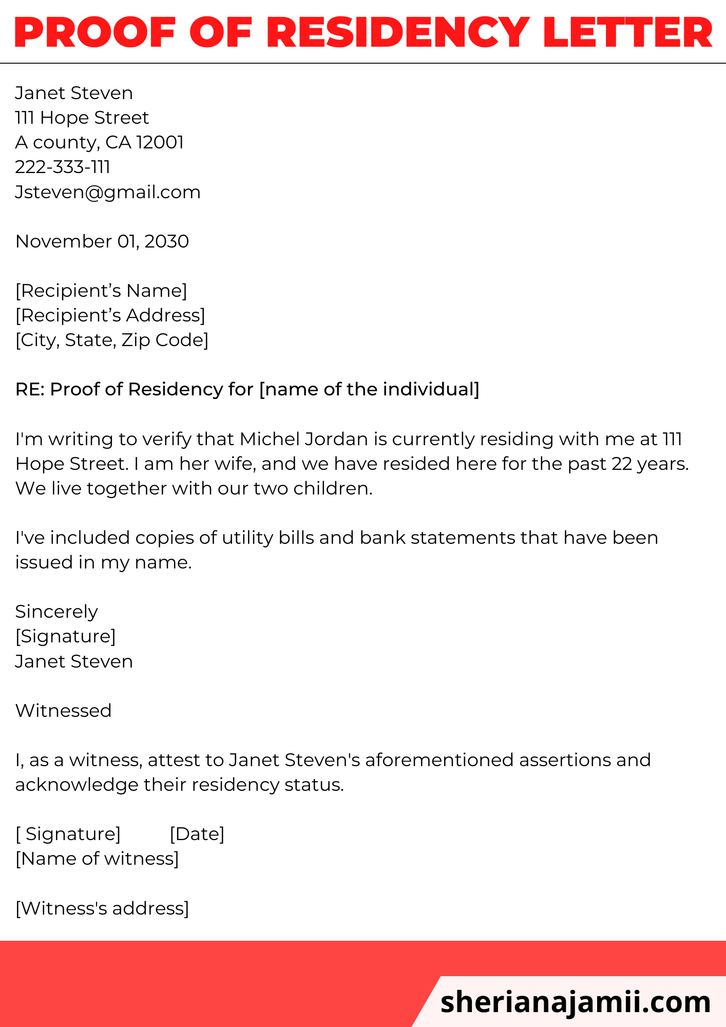 Proof of residency letter, proof of residency letter sample