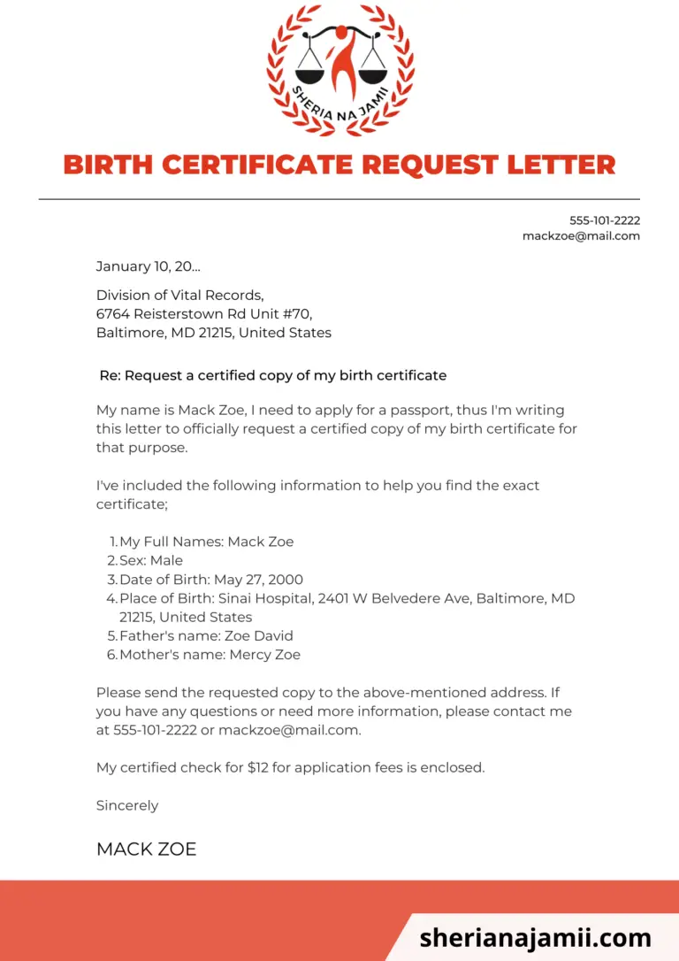 Birth certificate request letter, Free Birth certificate request letter,Sample birth certificate request letter