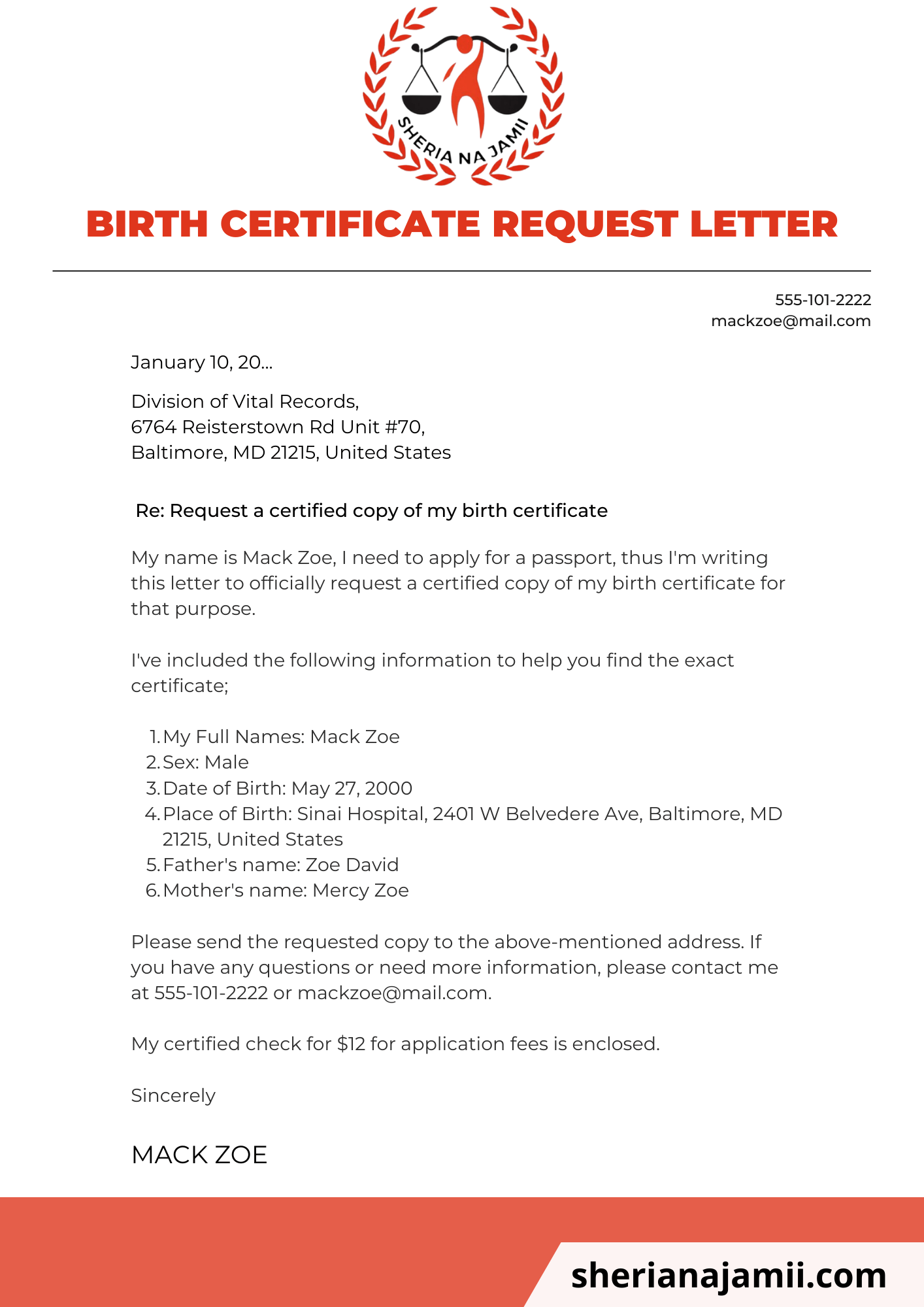 how to write application letter for birth certificate