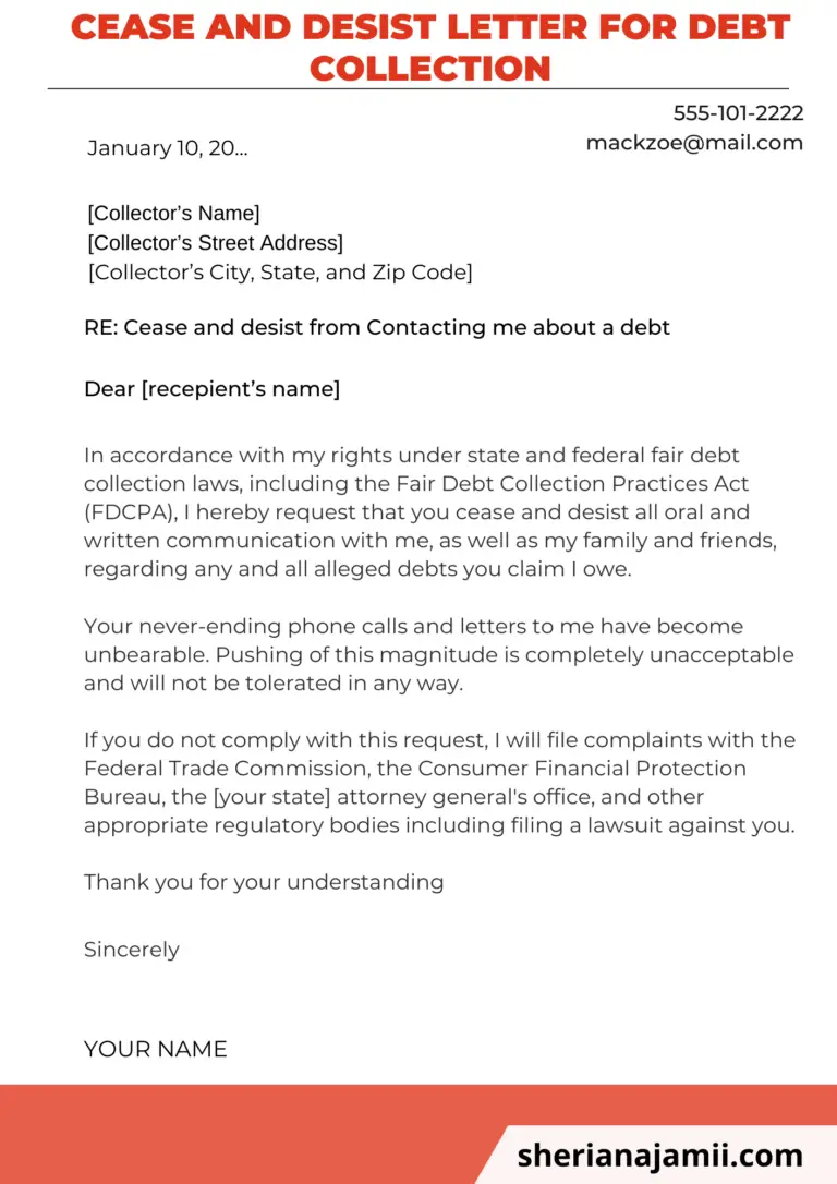 Cease and desist letter for debt collection, Cease and desist letter to debt collectors, Sample cease and desist letter to debt collectors, cease and desist letter debt collection