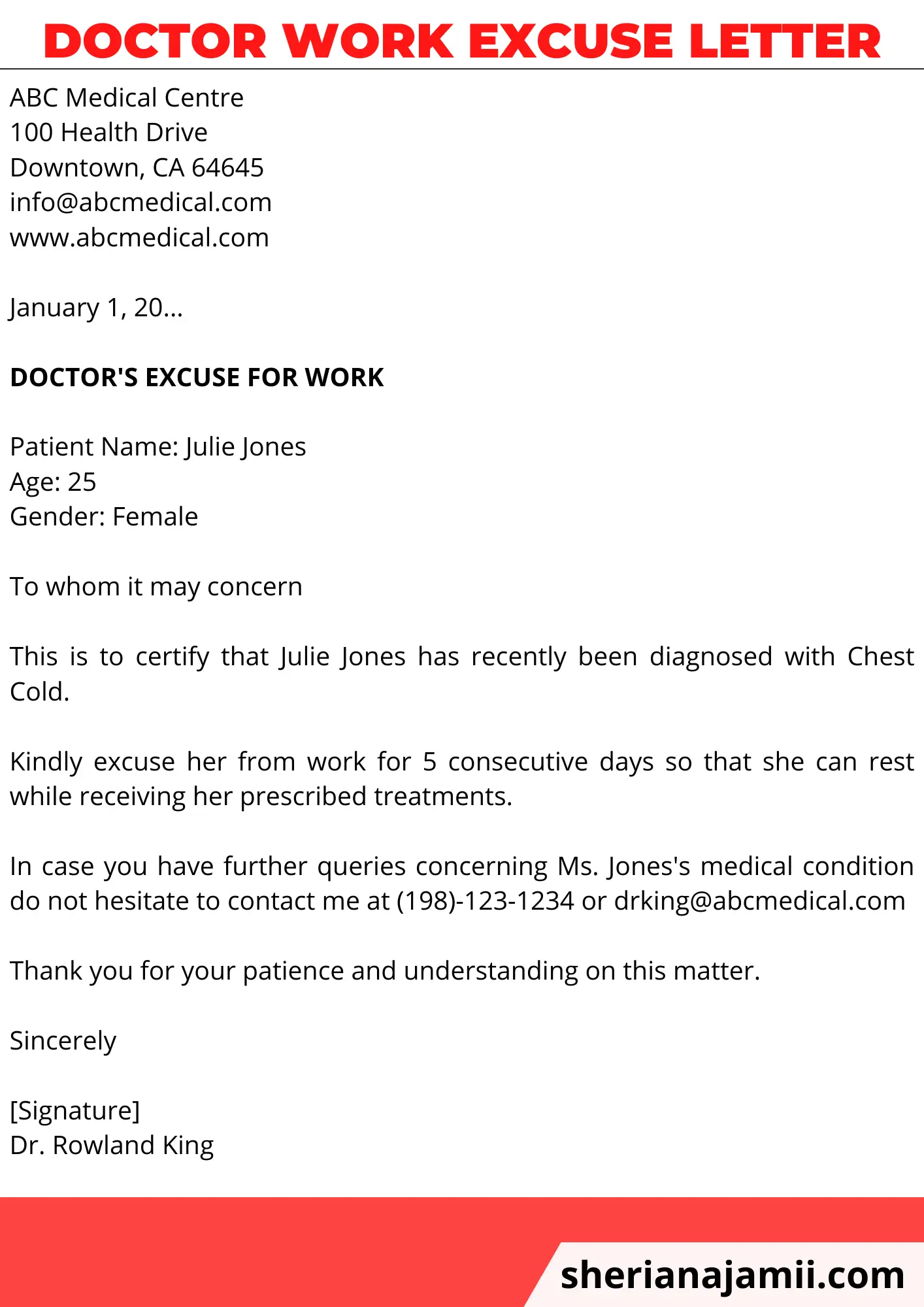 Doctor work excuse letter, work excuse letter from doctor, doctor work excuse letter sample