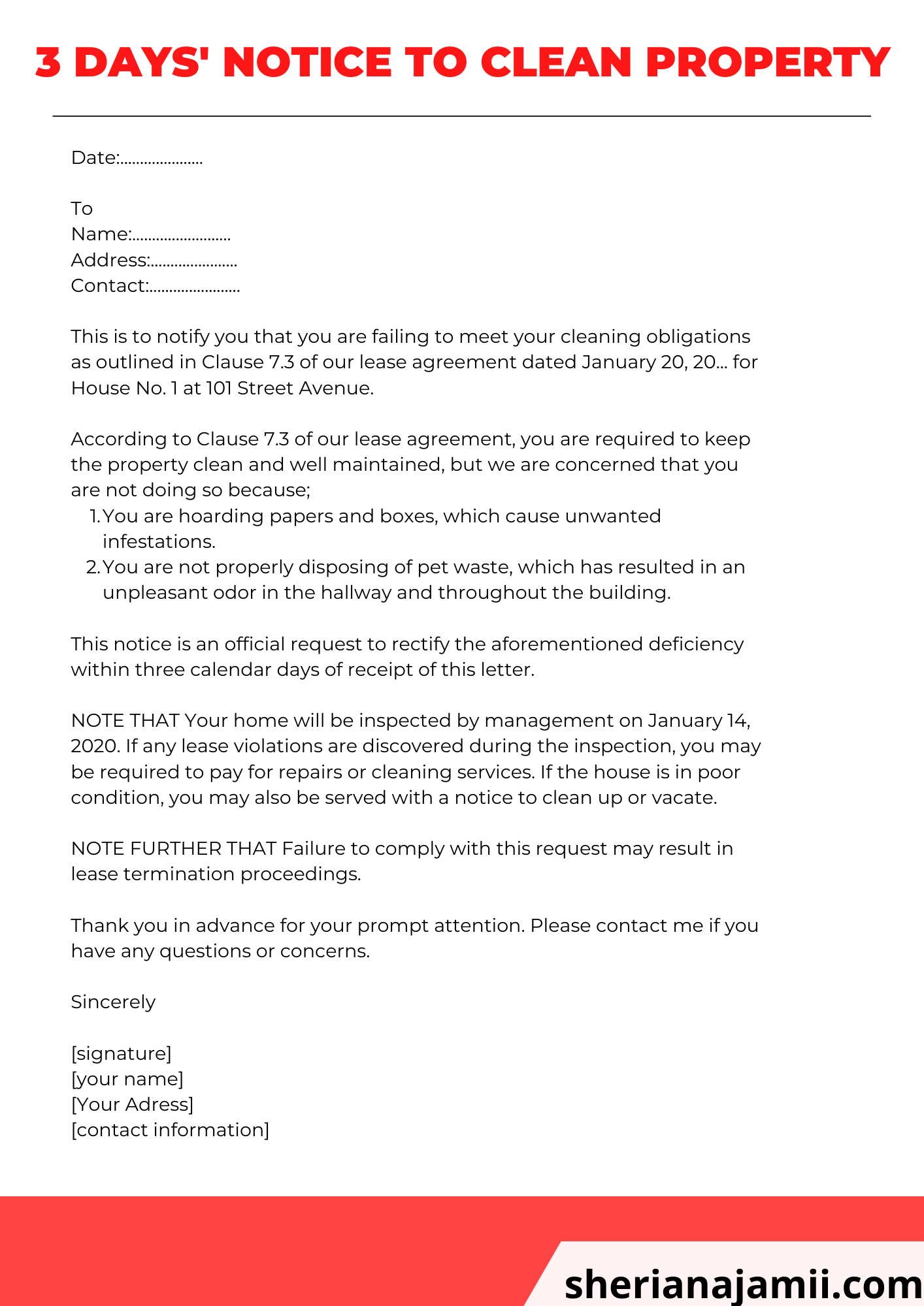 landlord to tenant notice to vacate letter