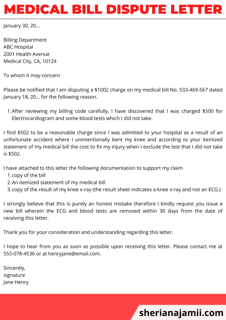 Medical bill dispute letter, Medical bill dispute letter example, Medical bill dispute letter sample, Medical bill dispute letter template