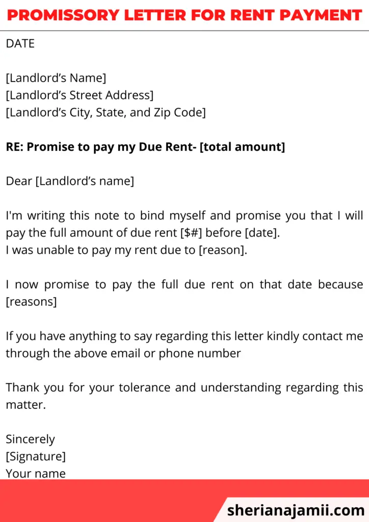 Promissory letter for rent payment