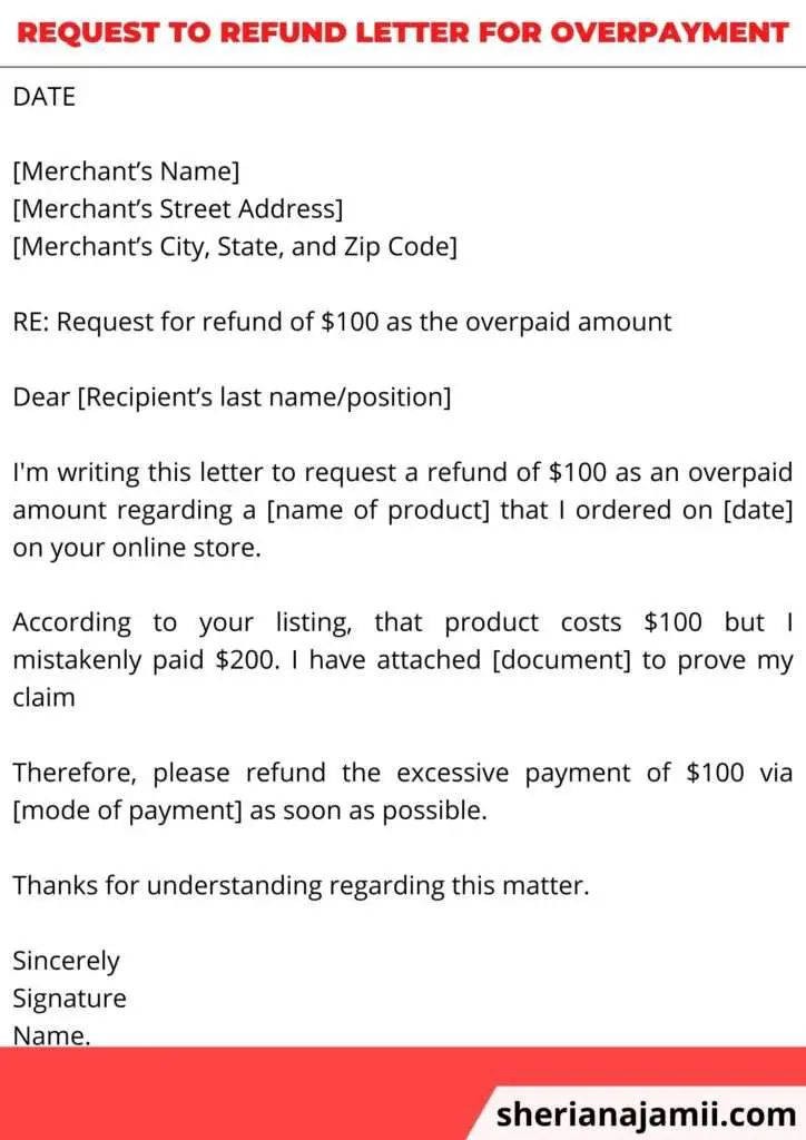 Request to refund letter for overpayment