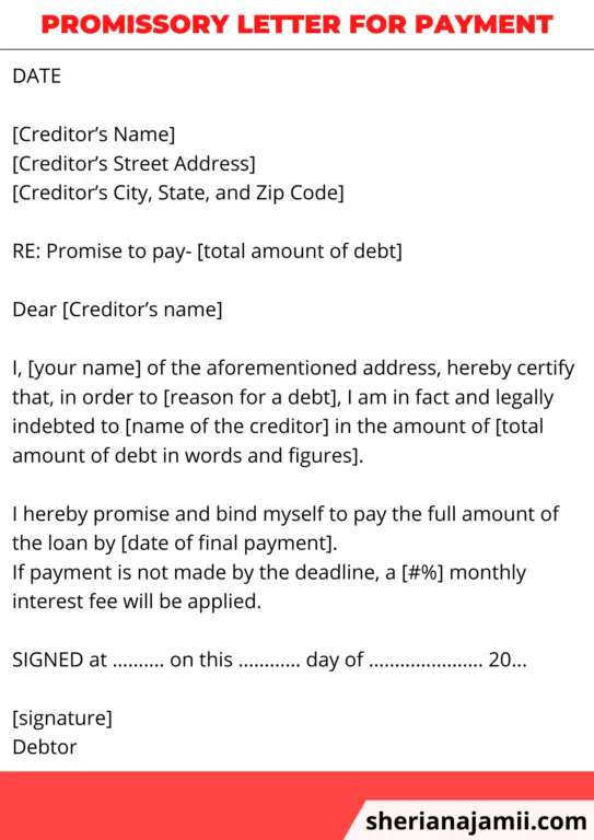 promissory letter for payment