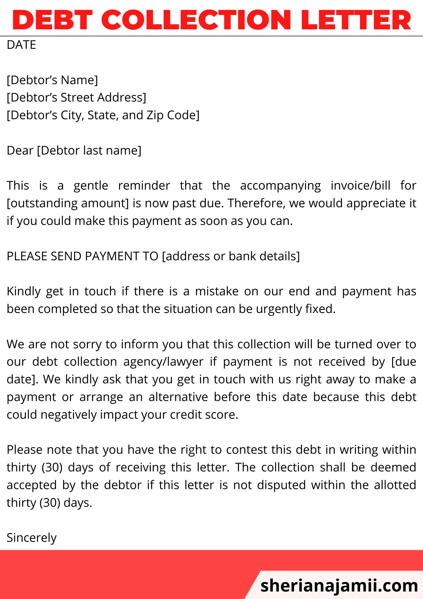 Debt collection letter, Debt collection letter template, Debt collection letter sample, Debt collection letter example