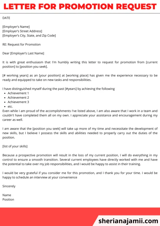 Letter for promotion request, Letter for promotion request sample
