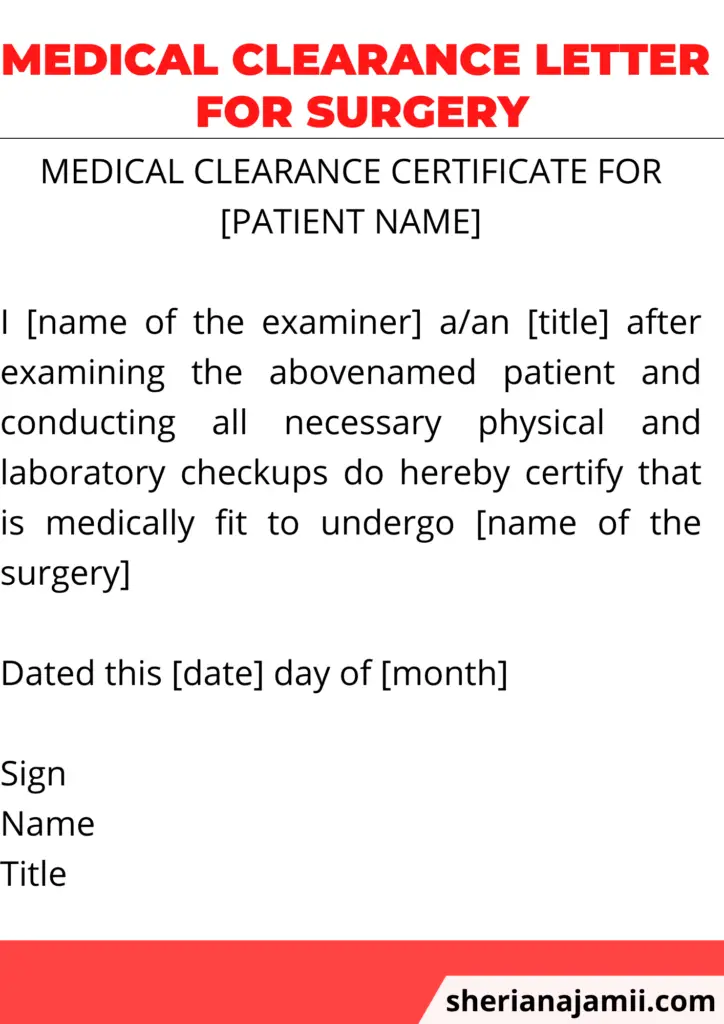 Medical clearance letter for surgery