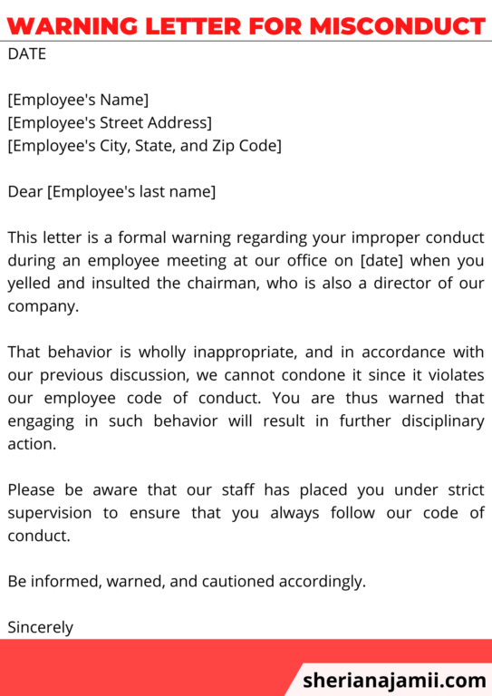 employee warning letter for misconduct