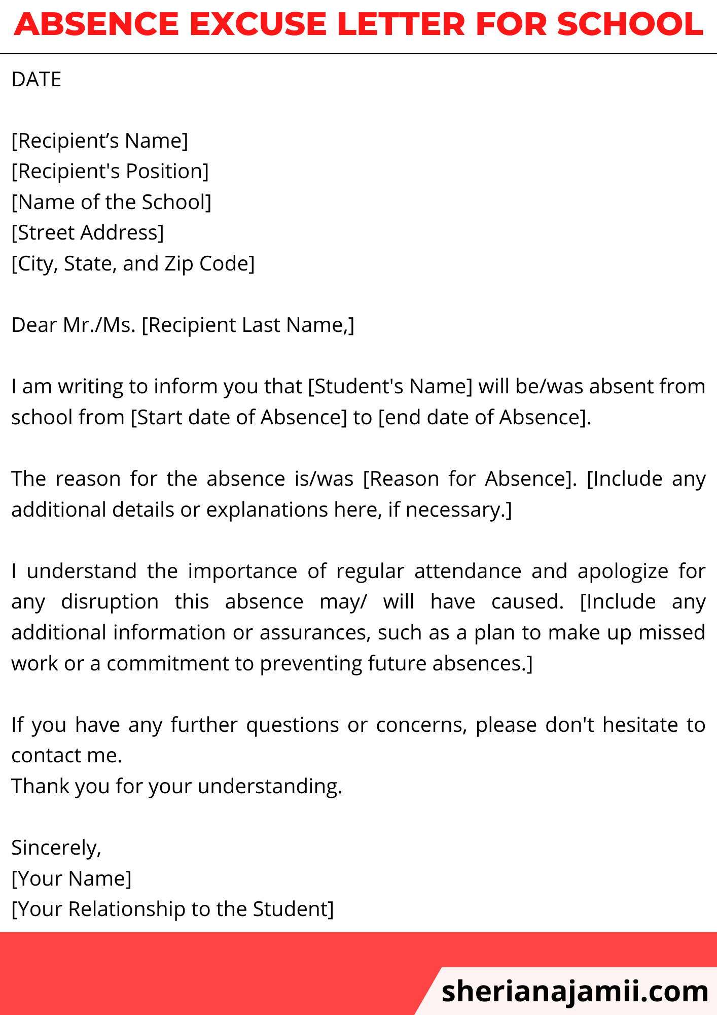 excuse letter for school, Absence excuse letter for school, school excuse letter