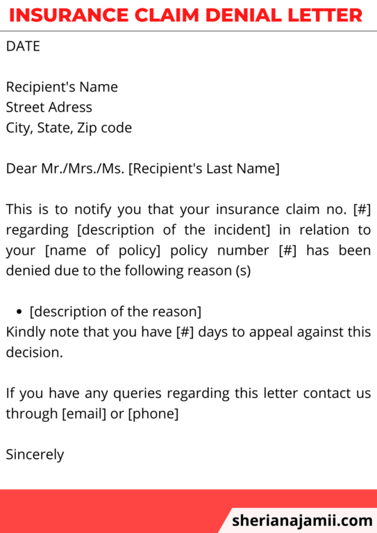 Insurance claim denial letter, Insurance claim denial letter sample, Insurance claim denial letter example