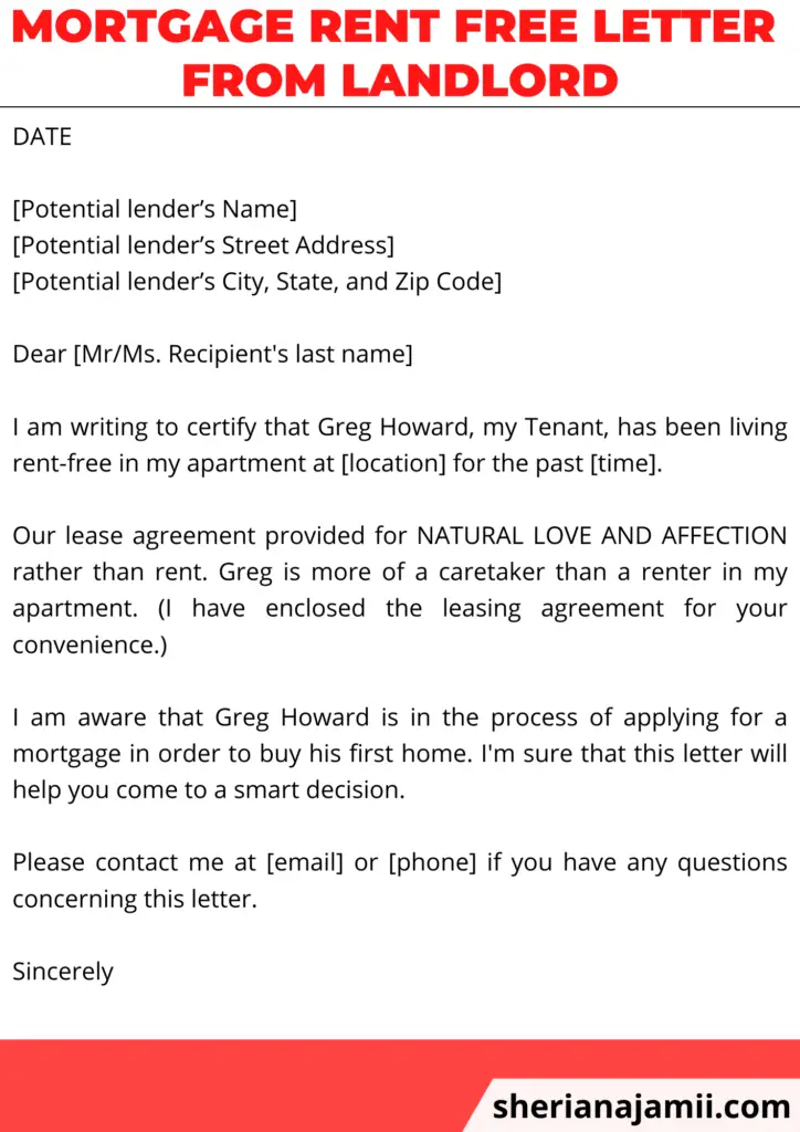 Mortgage rent free letter from landlord