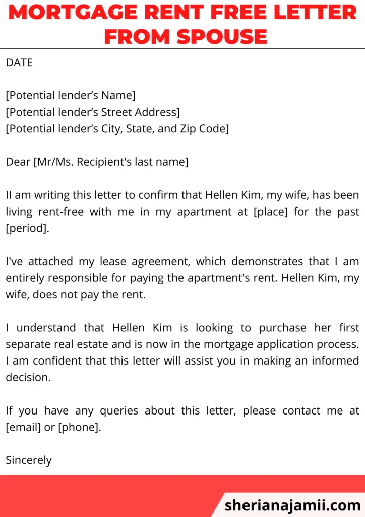 Mortgage rent free letter from spouse