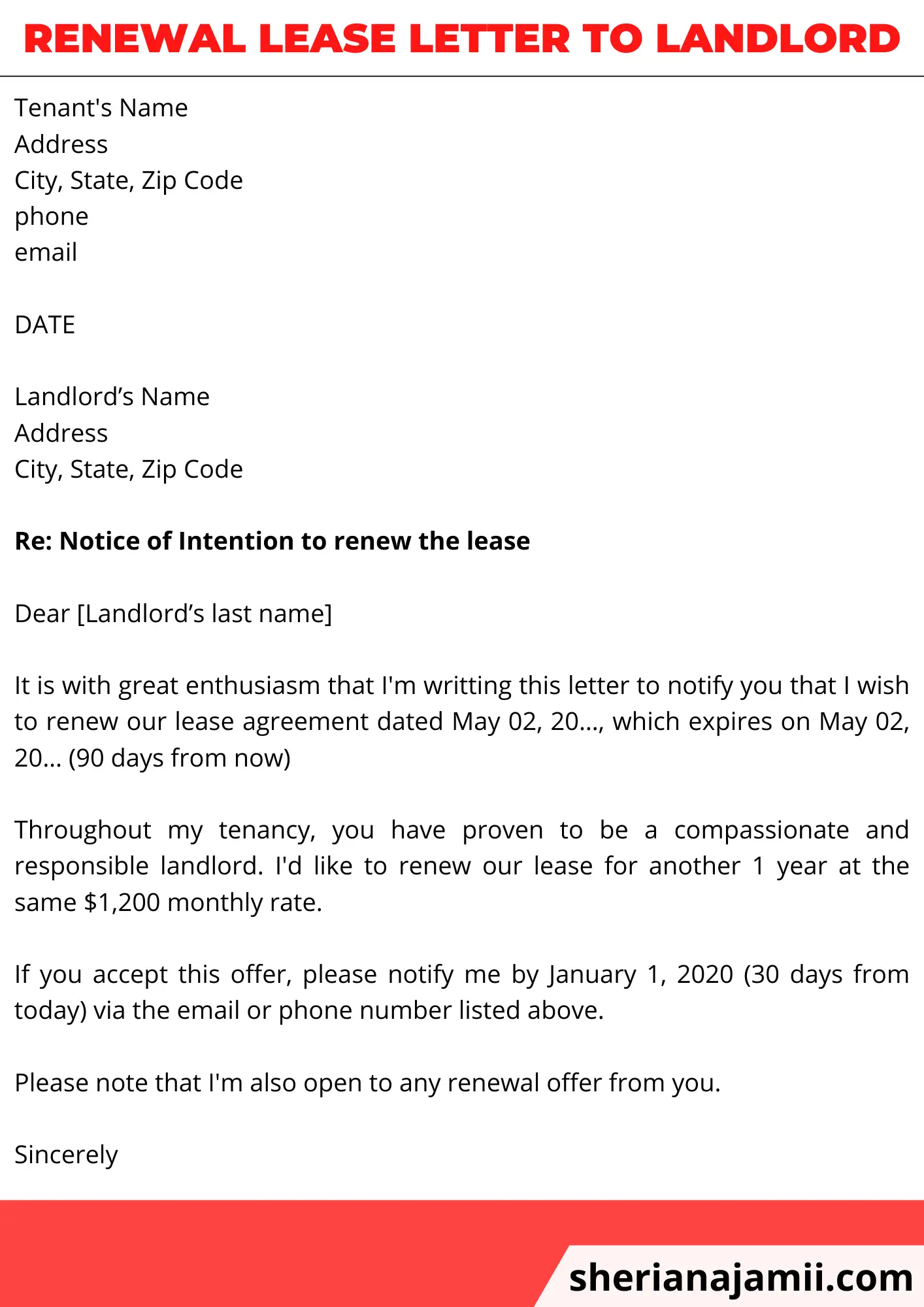 Renewal lease letter to landlord, Renewal lease letter to landlord sample