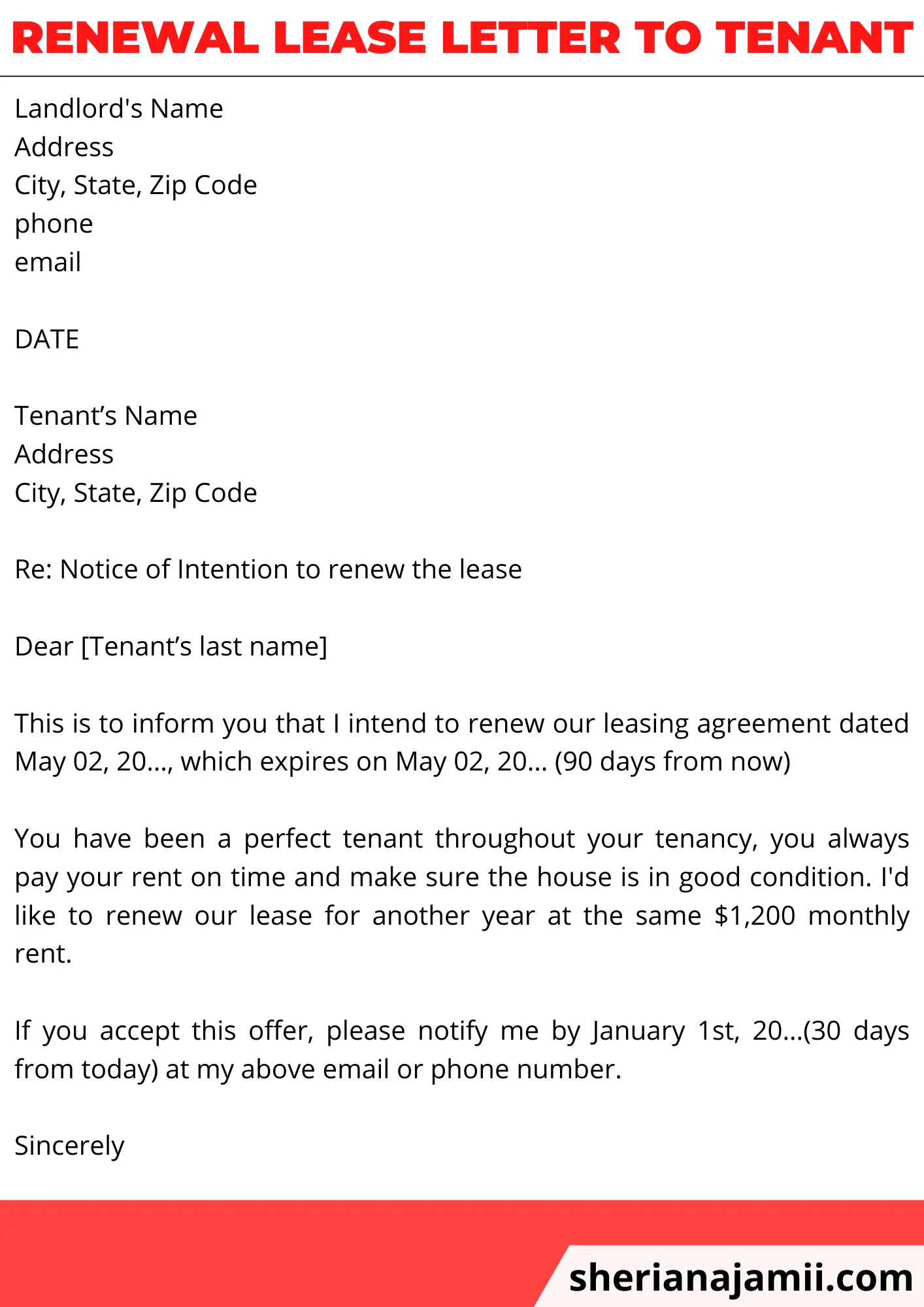 Renewal lease letter to tenant, Renewal lease letter to tenant sample
