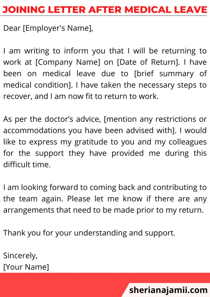 Joining Letter After Medical Leave 2024 guide Free Samples Sheria 