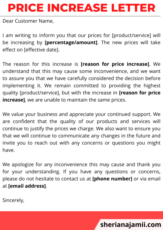 price increase letter, sample of price increase letter, price increase letter to customers, price increase letter format, price increase letter template, letter to customers about price increase