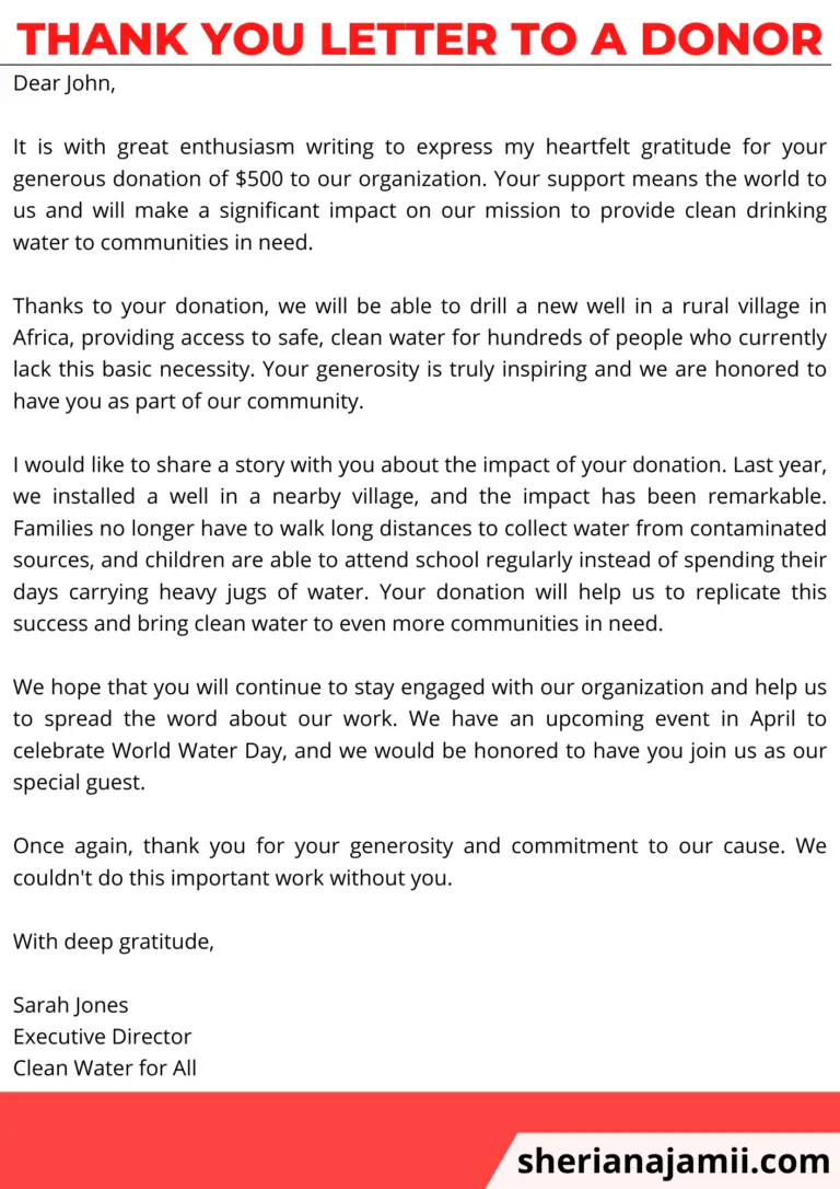 Thank you letter to a donor, sample thank you letter to a donor