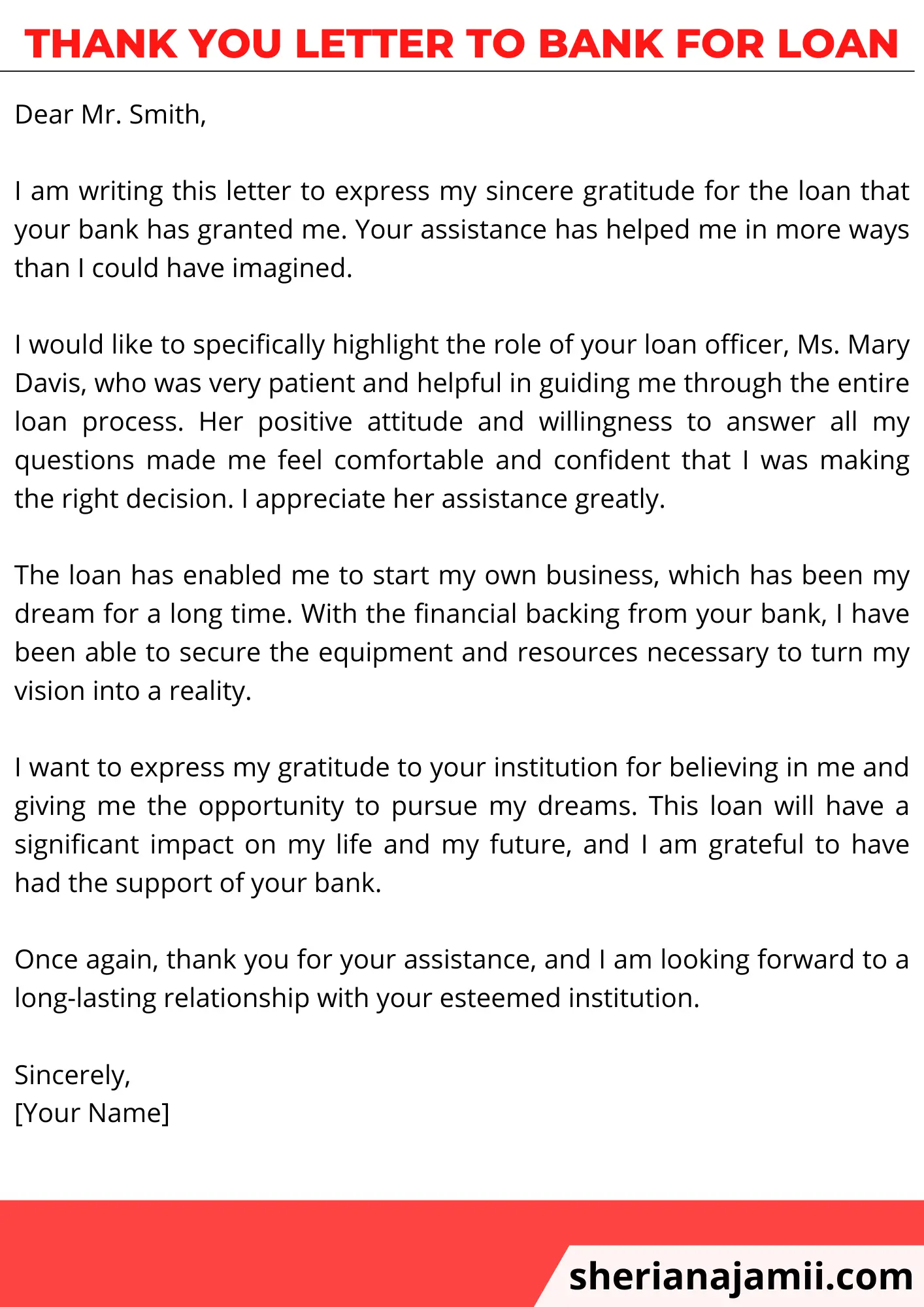 Thank you letter to bank for loan