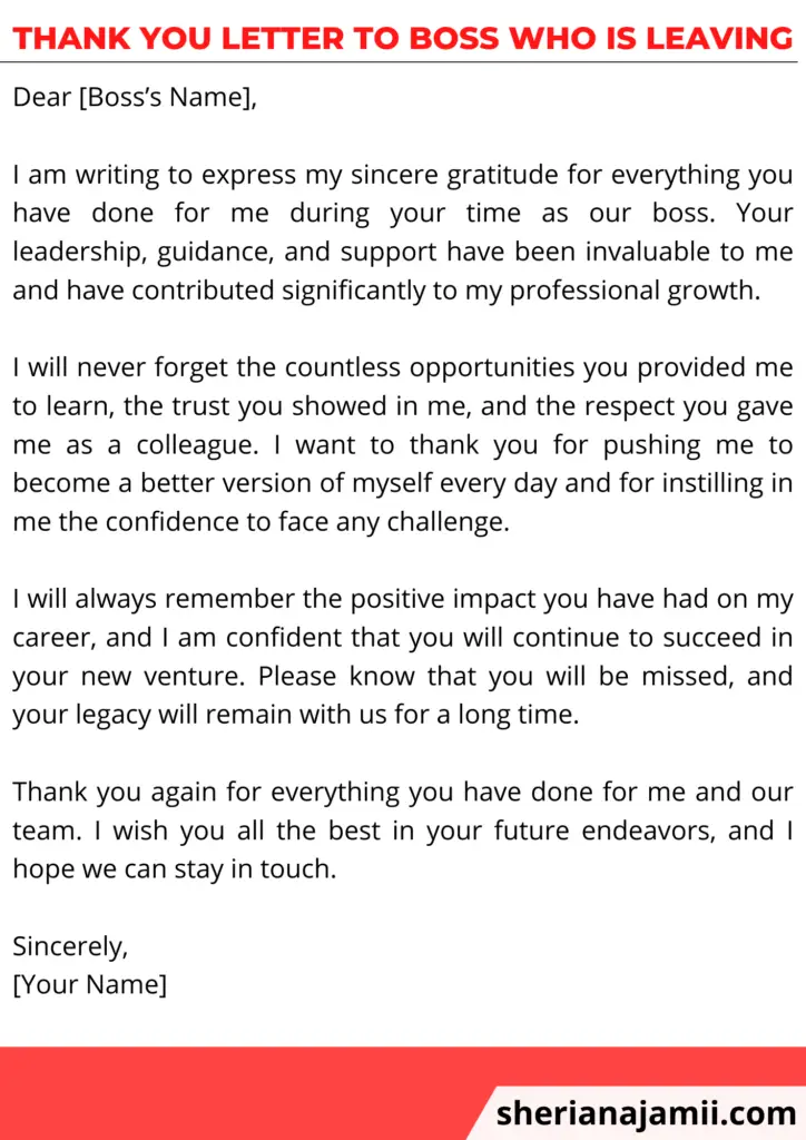 Thank you letter to boss who is leaving