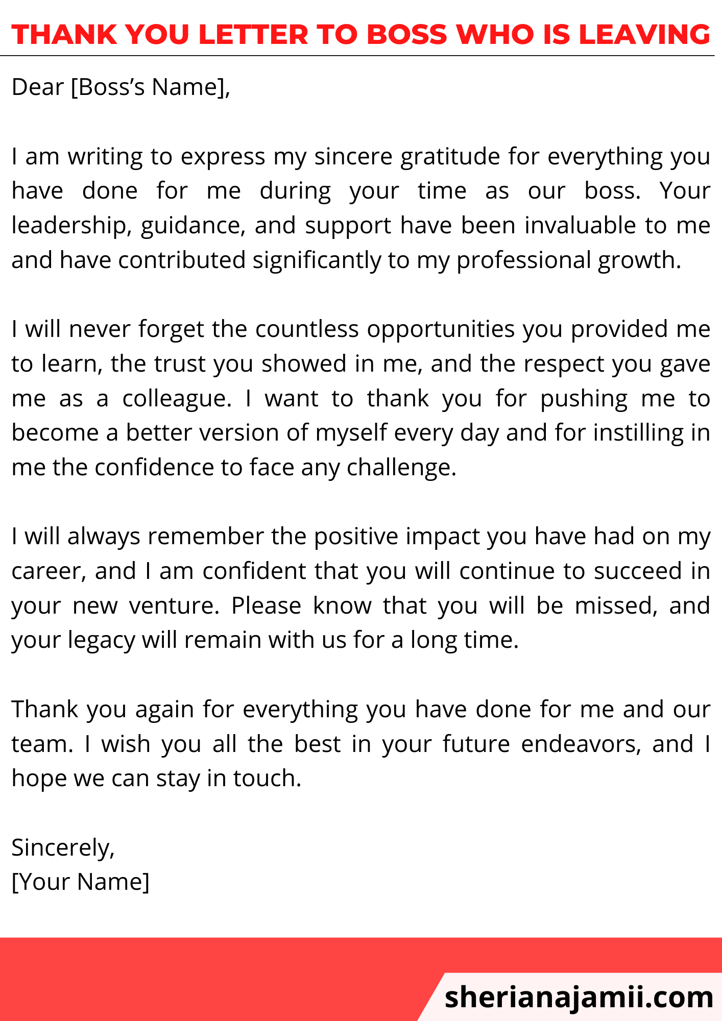 Thank you letter to boss who is leaving