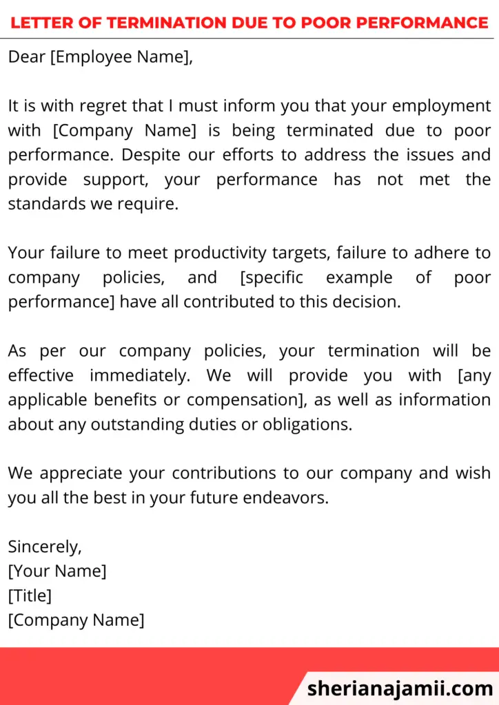letter of termination due to poor performance