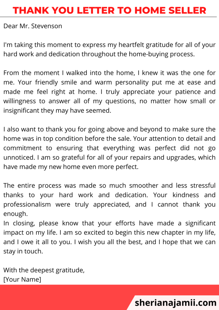 thank you letter to home seller