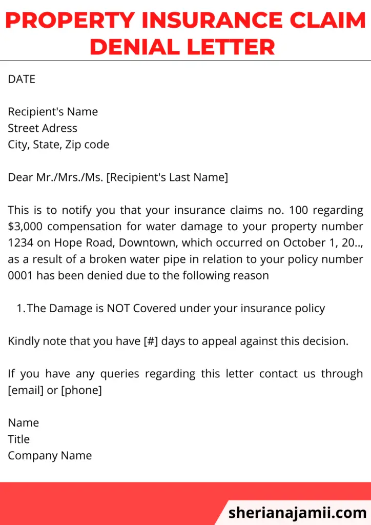 Property insurance claim denial letter, Property insurance claim denial letter sample