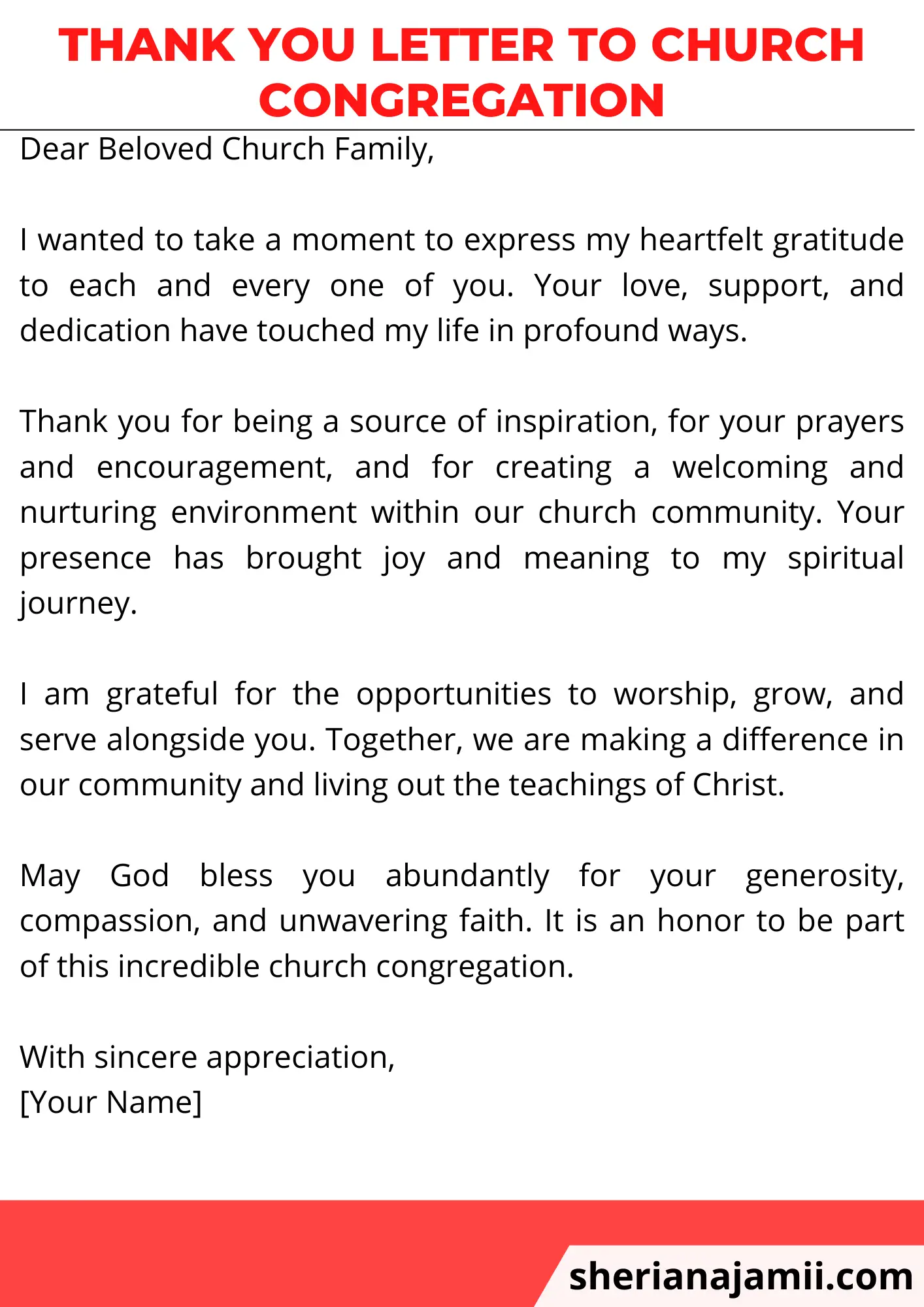 Thank you letter to church congregation