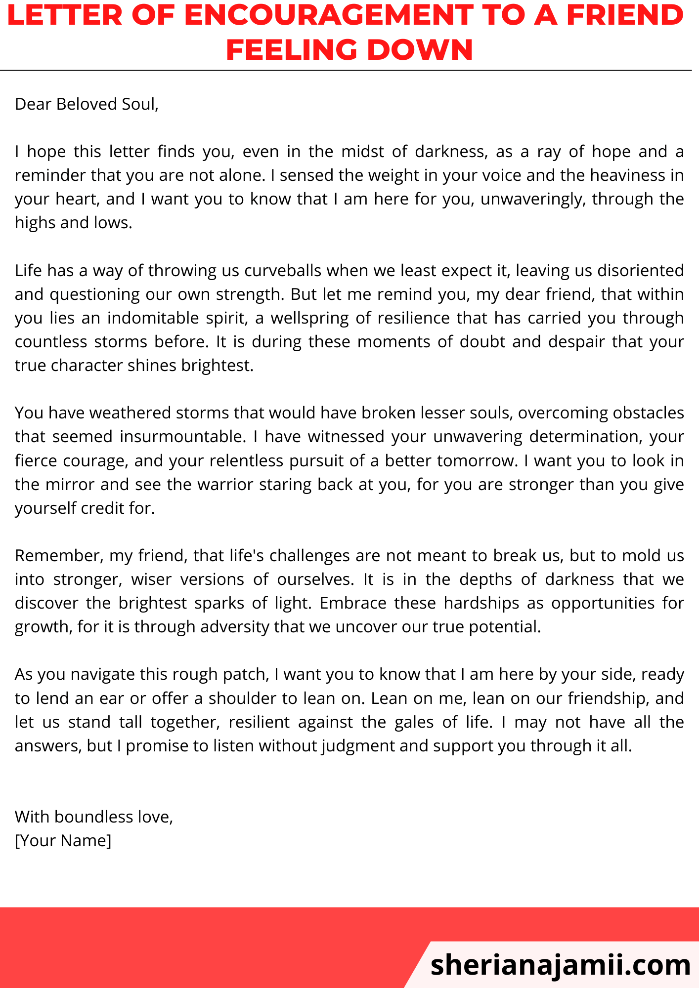 letter of encouragement to a friend feeling down