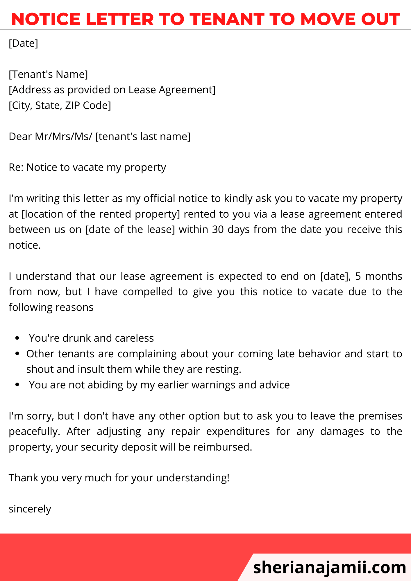 Sample Letter Landlord To Tenant Notice To Vacate 2024 (3 Samples
