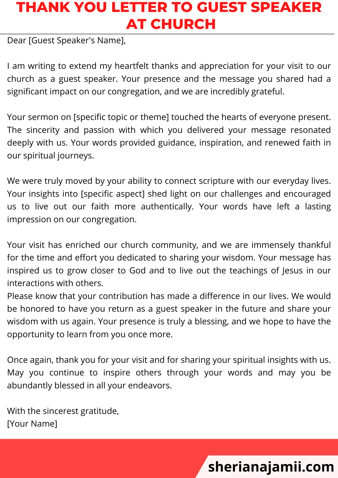 thank you letter to guest speaker at church
