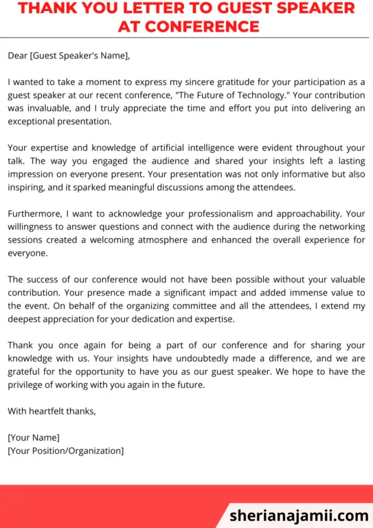 Thank you letter to a guest speaker at conference